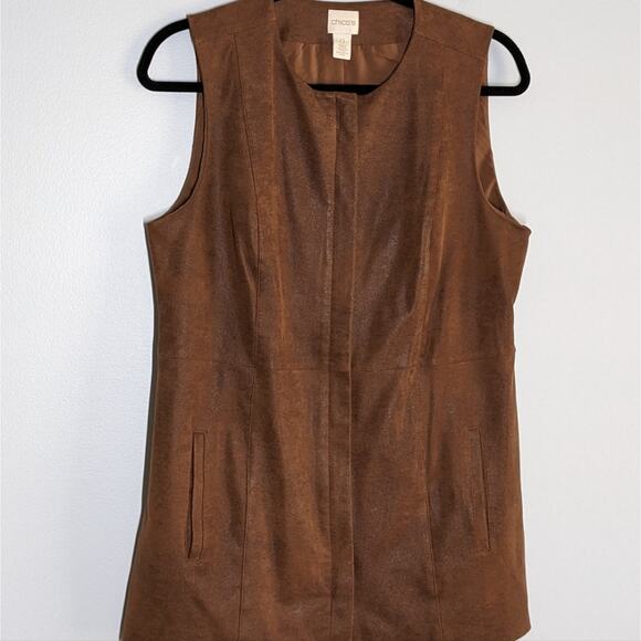Chico's faux suede vest brown size small 4 - Picture 3 of 11